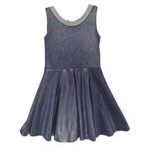 Zoe Ltd Mini Fit Flare Dress Girls Slate Blue Sleeveless Faux Leather Size 16